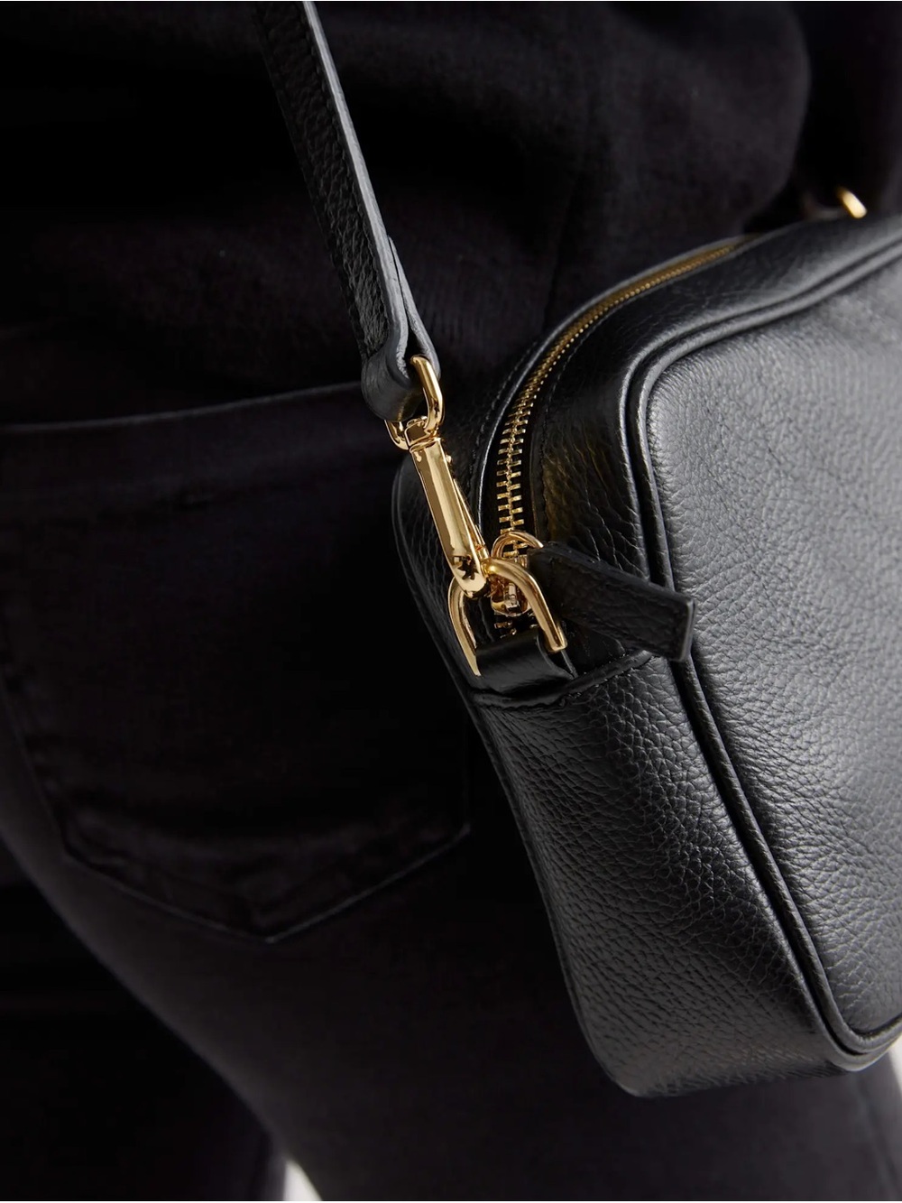 QUINCE Black Leather Gemma MC Crossbody Bag with Gold Hardware - Picture 2 of 11